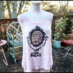 Wet Seal Pink Mirror Mirror Striped Graphic Tank